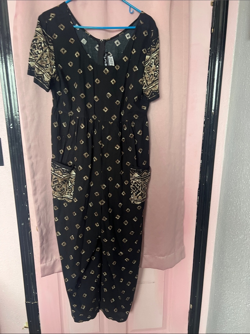 Vintage 90’s All That Jazz Black Jumpsuit with brown Geometric Print